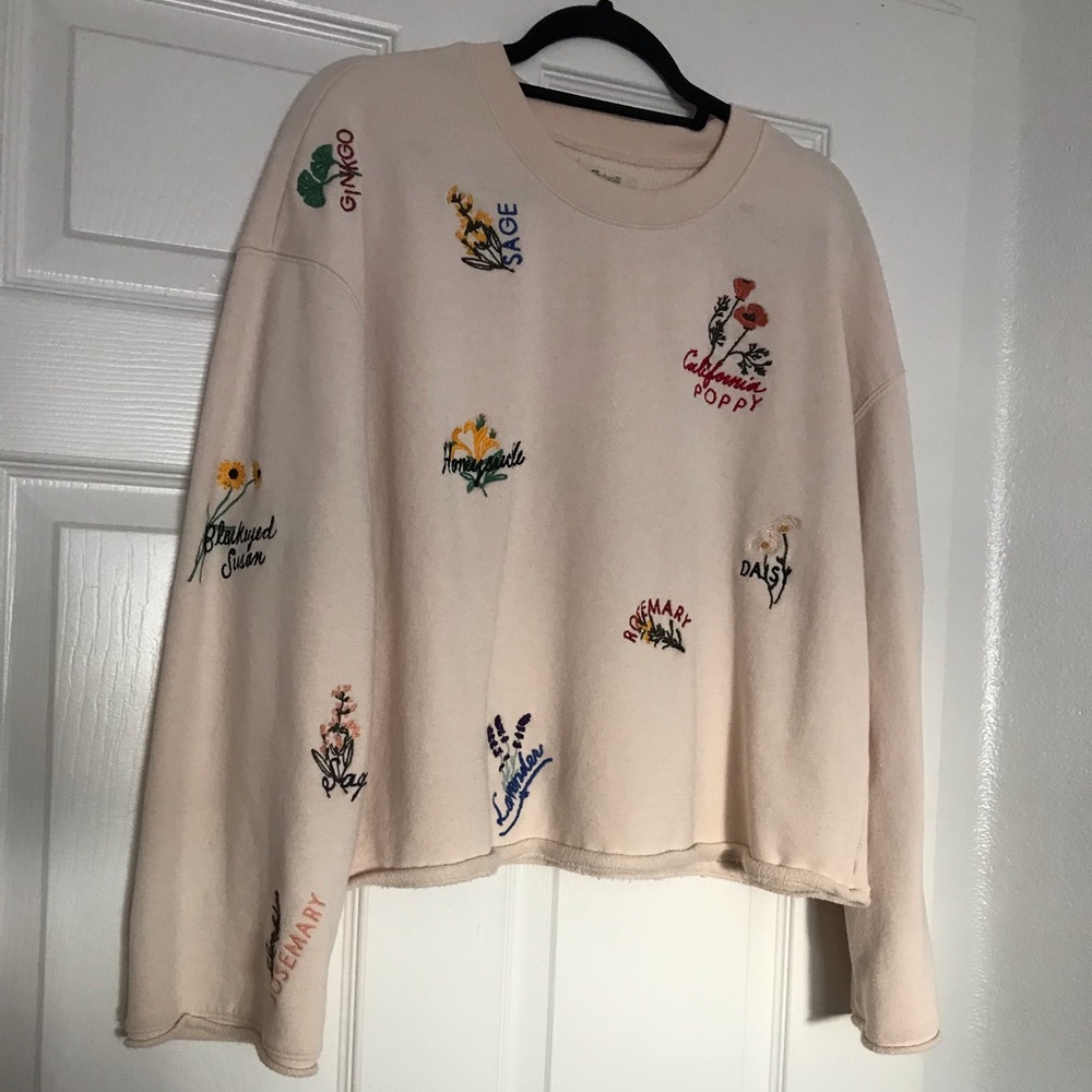 Madewell 100% cotton botanical herb embroidered sweater